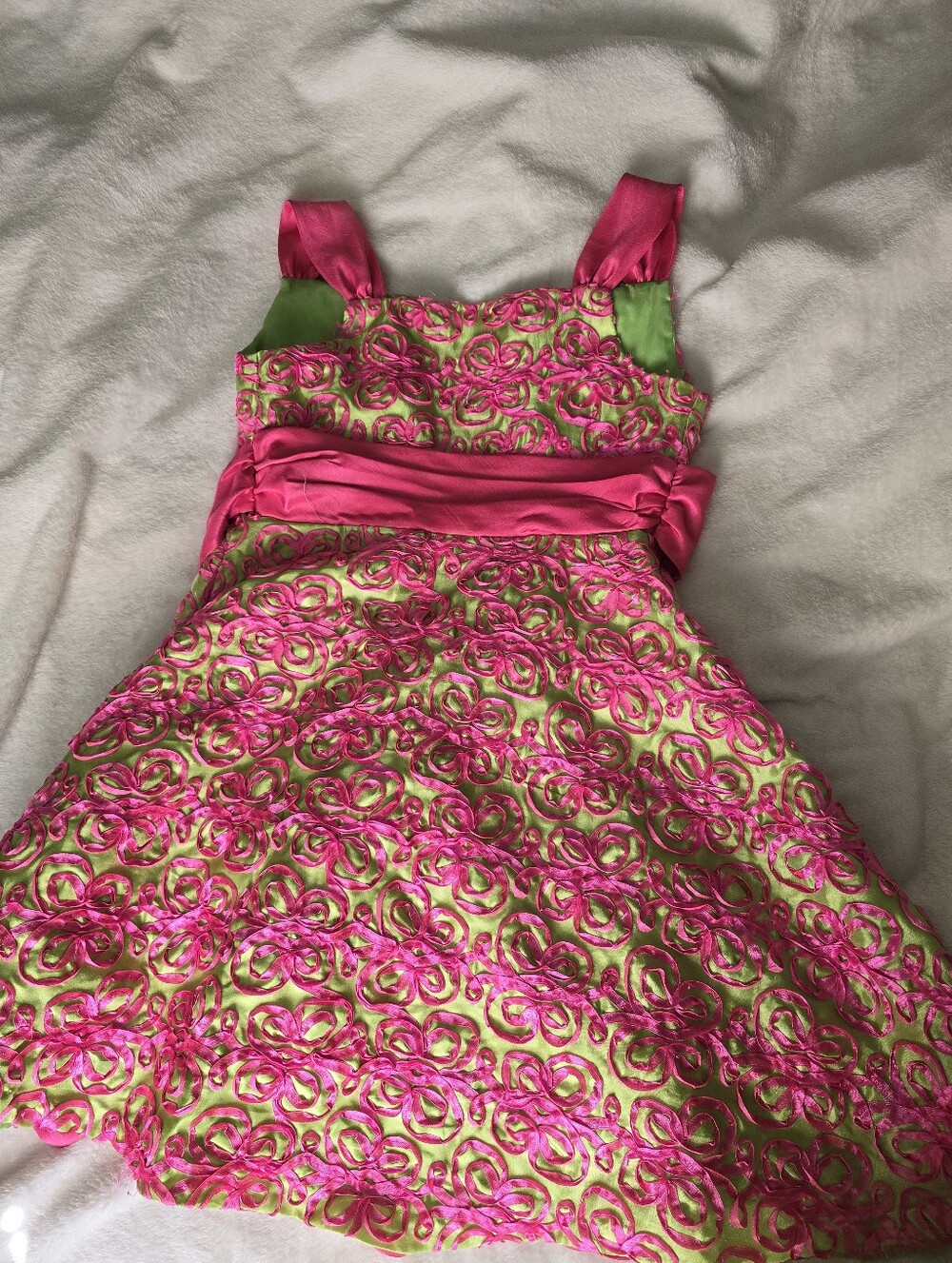 Rare Editions Vintage Y2K Lime Green & Pink Bow Party Dress - Picture 2 of 10